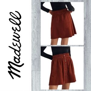 Madewell Baby Corduroy Paperbag Button-Front Mini Skirt in Dusty Redwood